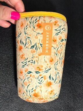 Floral Neoprene Cup Sleeve in Yellow and Cream